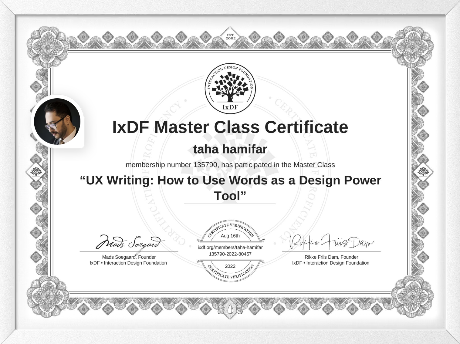 UX Writing: How to Use Words as a Design Power Tool certificate issued by Interaction Design Foundation